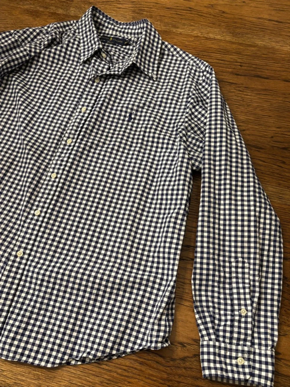 Ralph Lauren Men’s Slim Fit Blue White Gingham Button Down Shirt XXL Cotton Pony